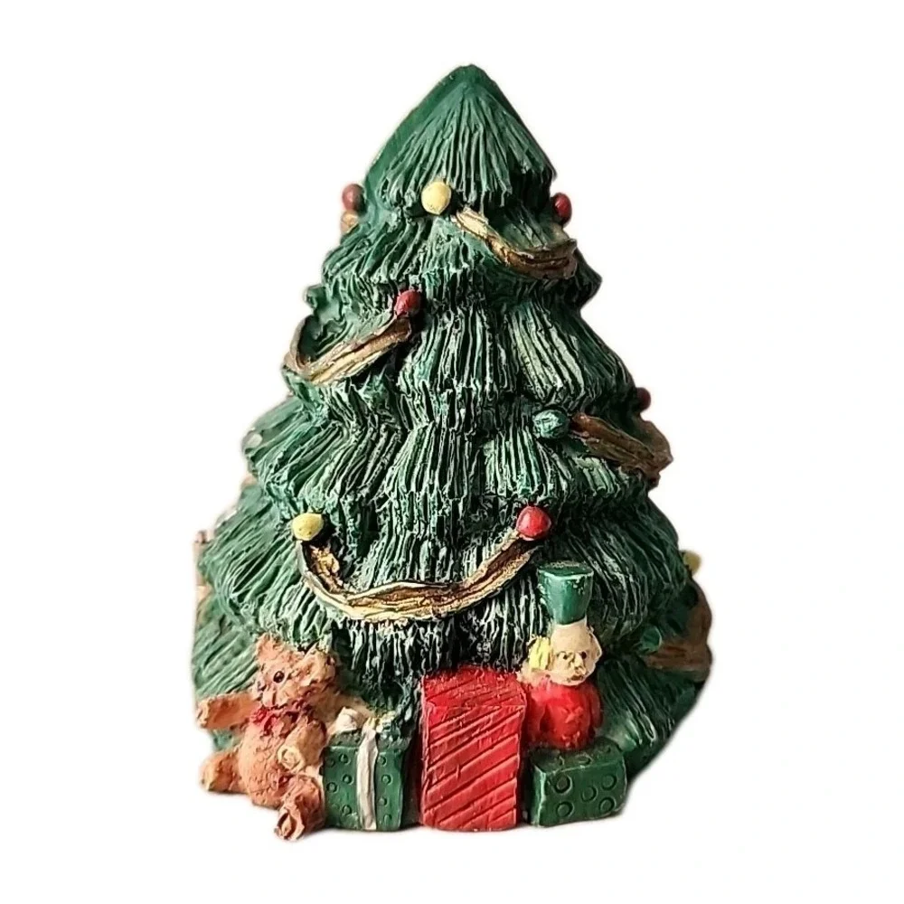 Lot 2 VTG Christmas Hinged‎ Diorama Cottage w/Christ & Bible, Xmas Tree w/Santa